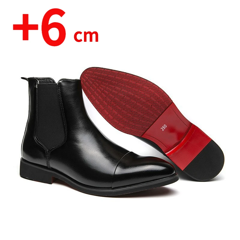 Men's Elevator Shoes Height Increased 8CM 6CM Boots Leather Shoes Red Sole Heel Inner Height Increase Shoes