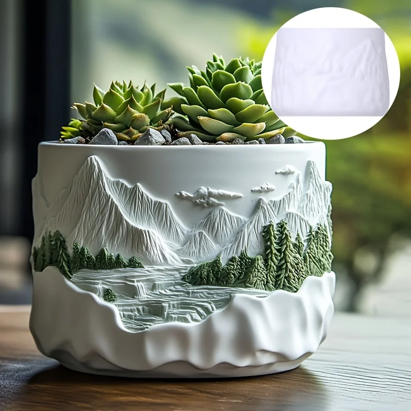 Mountain relief succulent plant flowerpot resin silicone mold mountain stream flowing water storage box candle cup gypsum molds