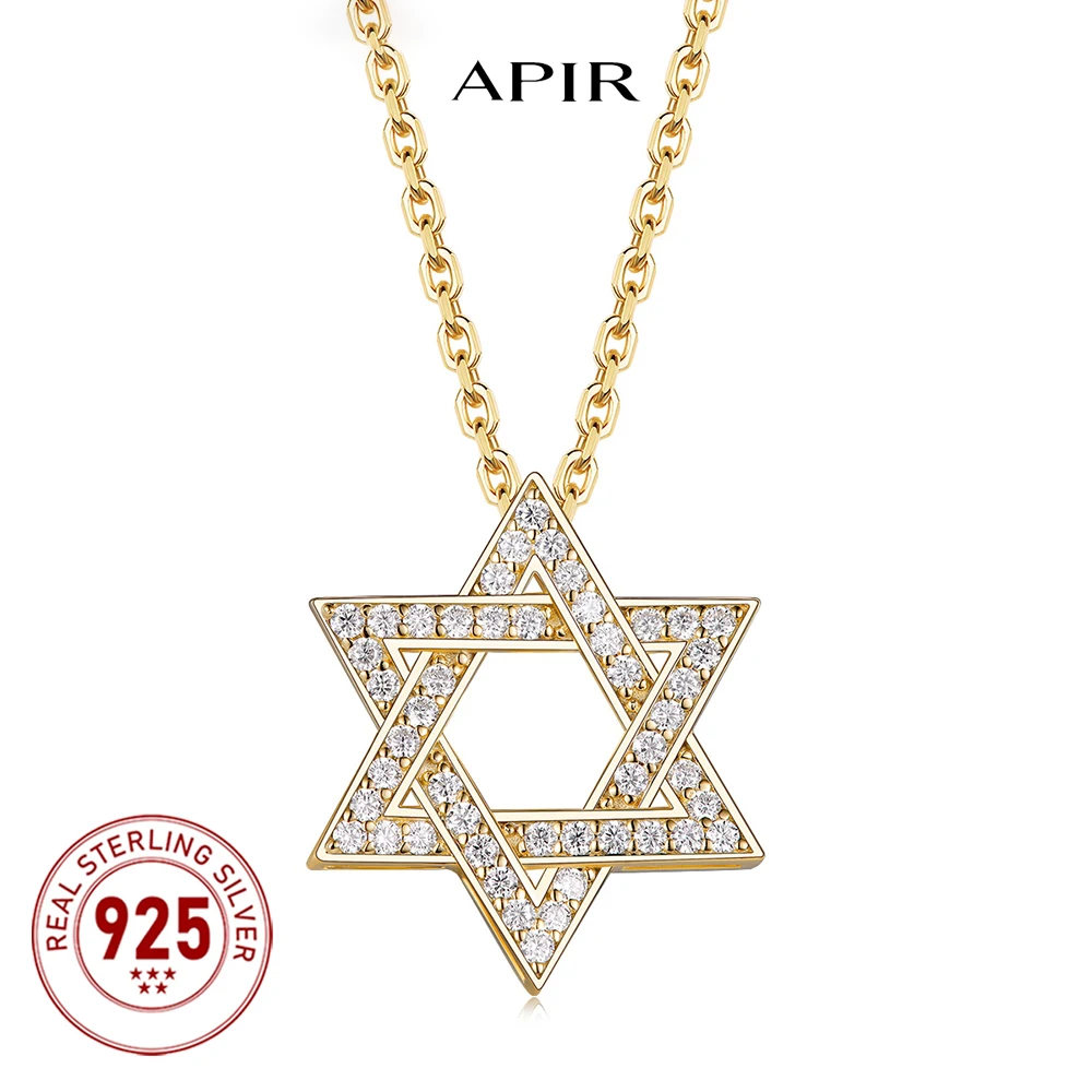 APIR 925 Silver D/VVS1 Moissanite Star Pendant Necklace Cross Star of David for Men Women Lucky Amulet Chain Neck Jewelry