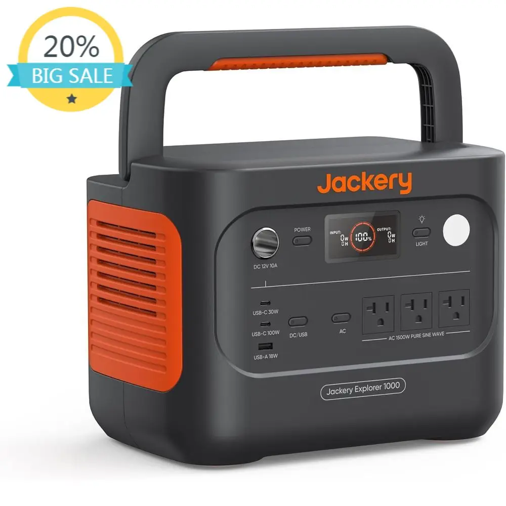 Portable 1000W Power Station, 1070Wh Battery, 1500W AC/100W USB-C, 1-Hour Fast Charge, Ideal for Outdoor, Camping, Emergency, an