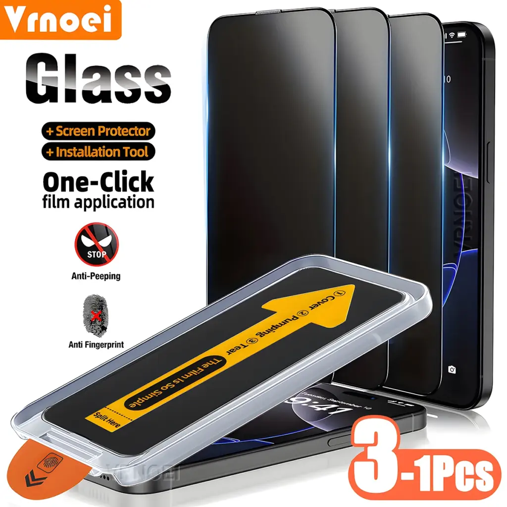 3-1Pcs Dust Free Installation Privacy Screen Protector For iPhone 16 14 13 12 11 15 17 Pro Max Anti-spy Glass Screen Protector