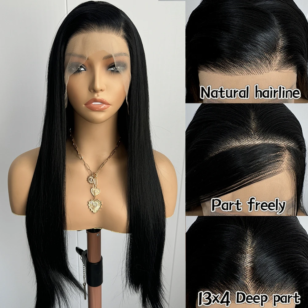13x4 Black Straight Wig Synthetic Lace Wigs Long Silk Straight Wig High Quality Lace Front Wigs for Women Daily Use Cosplay Wig