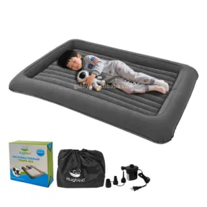 Inflatable Kids Travel Bed Toddler Flocked Air Mattress Set Portable Blow up Mattress Sleeping Bed Cot with Electric Pump