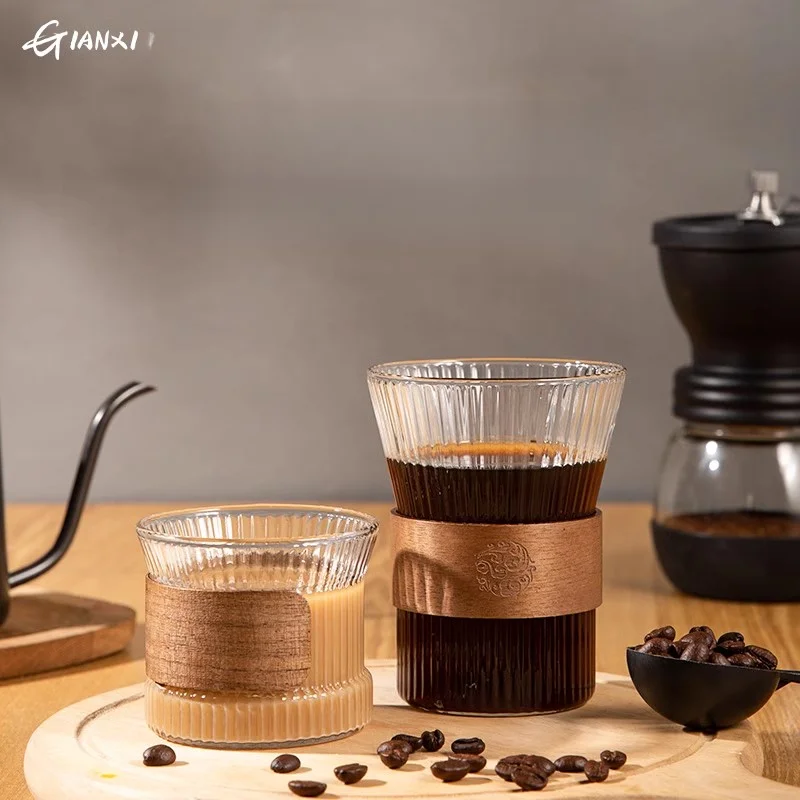 GIAXNI American Vertical Design Coffee Cup Wood Ring Anti-Scalding High Temperature Home High Borosilicate Glass Coffee Cup