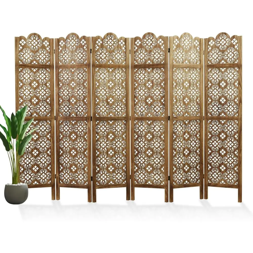 68.9Inch 6-Panel Wooden Carved Room Divider, Privacy Screen, Decorative Partition for Home/Office (Dark Brown)