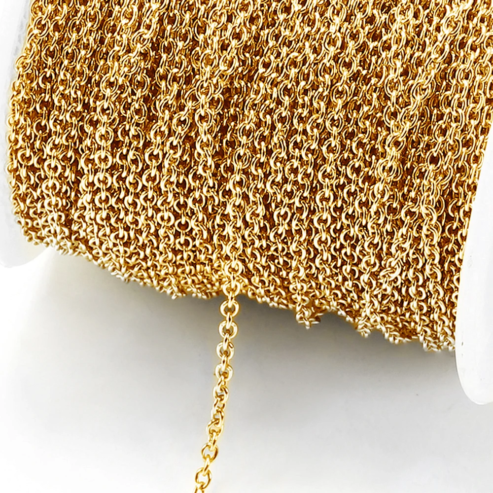 2Meters Gold Color Stainless Steel O Shape Link Chain Round Cross Chain Bracelet Necklace DIY Jewelry Making DIY