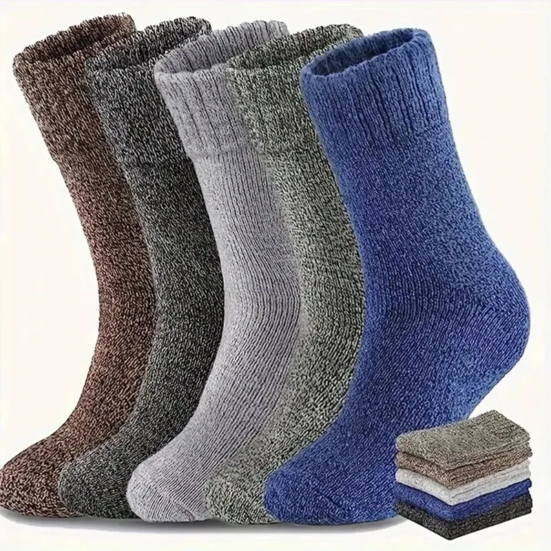 5 Pairs Wool Socks Mens Thermal Hiking Socks Warm Winter Socks Soft Crew Socks Cotton Socks Against Cold