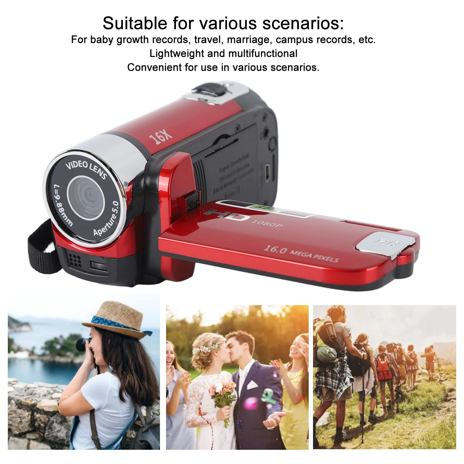 4K 48MP Ultra HD Digital Camcorder 2.7in 180° Rotatable Screen 16X Digital Zoom Video Camera for Vlogging Travel with USB Cable