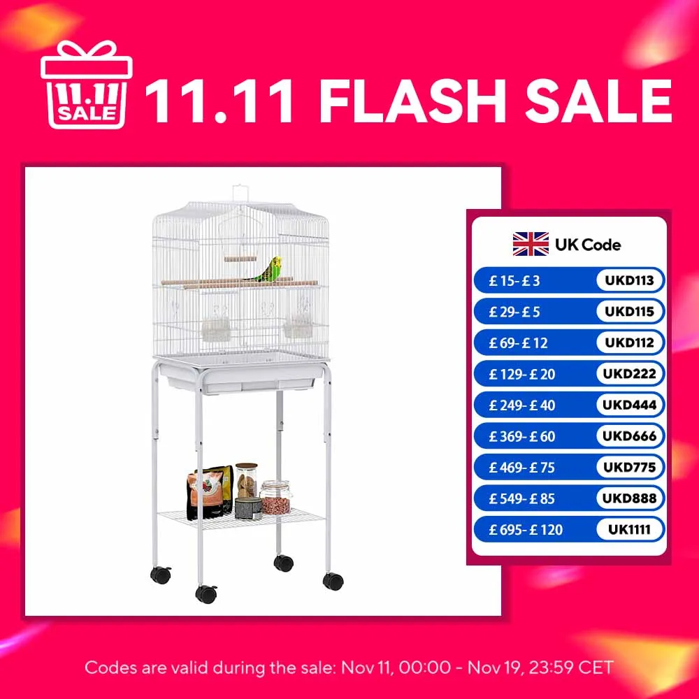 PawHut Bird Cage for Budgie Finch Canary Parakeet W/ Stand Tray White