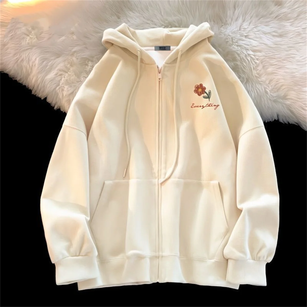 Spring And Autumn Thin Collection Fashion Trends Versatile Casual Lazy Wind 2025 New Cute Girl Zipper Printing Hooded