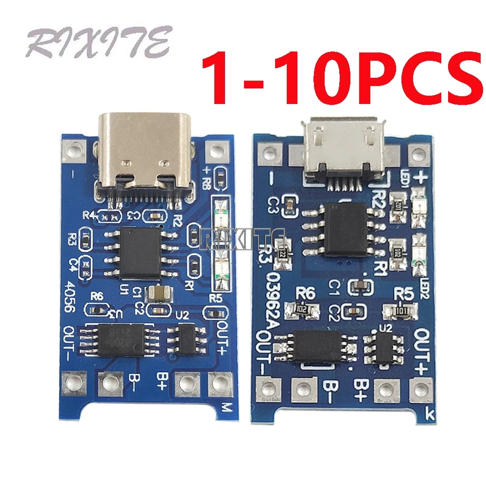 1-10PCS Type-c Micro USB 5V 1A 18650 TP4056 Lithium Battery Charger Module Charging Board With Protection Dual Functions 1A