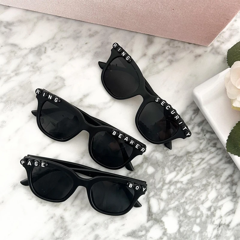 Page Boy Black Square Sunglasses Perfect Ring Bearer Gift Wedding Party Decorate Fun Ring Security Proposal Gift for Little Boy