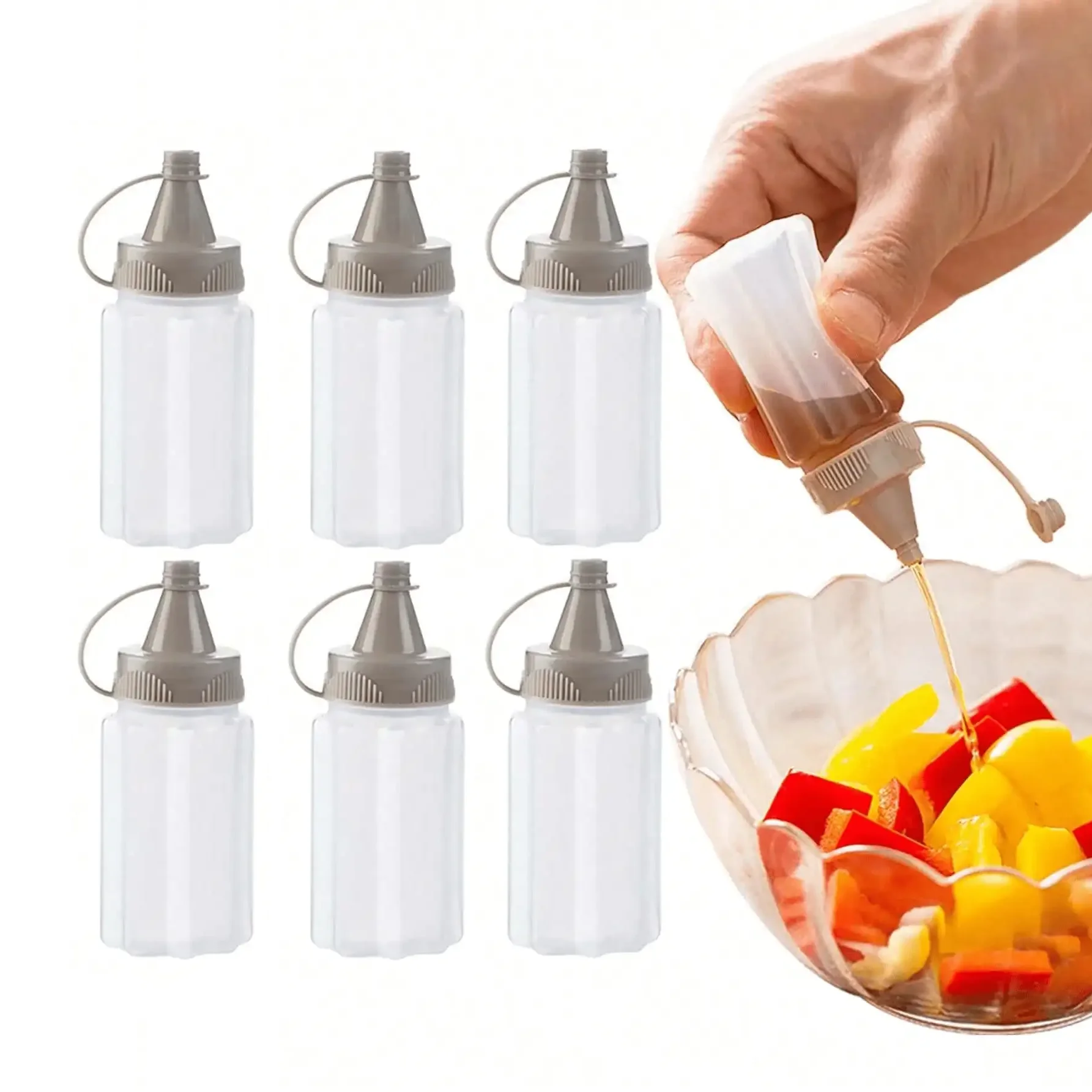 2/4/6Pcs Portable PP Sauce Squeeze Bottles Mini Translucent Condiment Jars Leakproof for Outdoor Camping Picnic BBQ