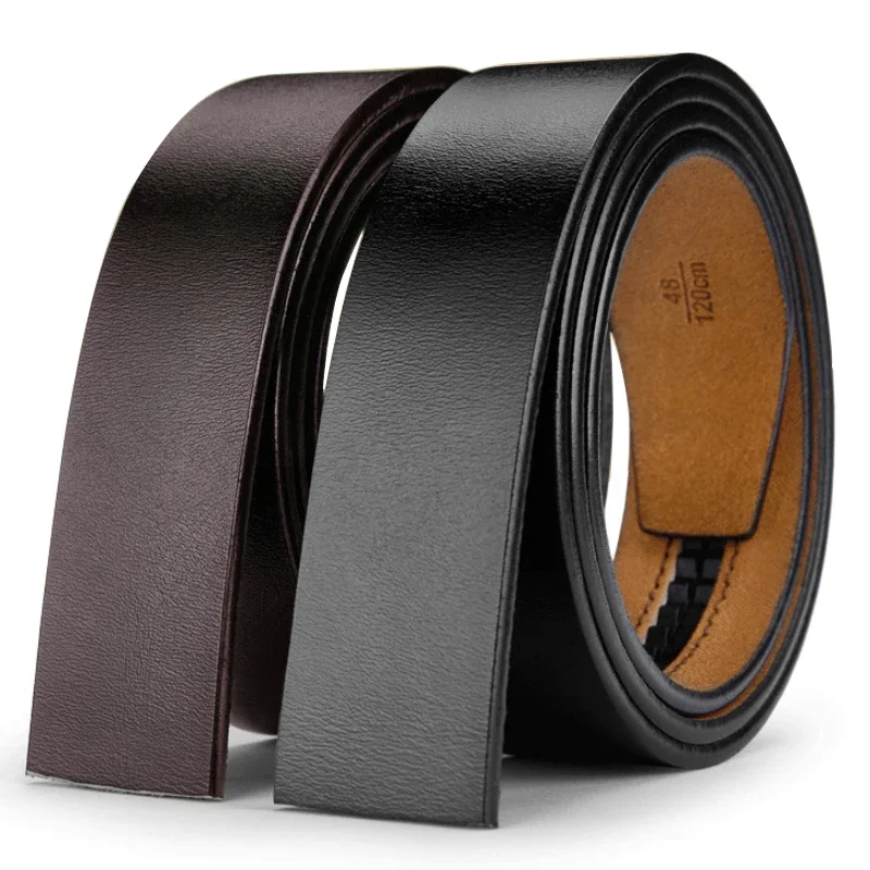 Plus Size 130 140 150 cm No Buckle 3.5 cm Width Genuine Leather Belt Straps Black Brown Without Automatic Buckle Waist Belts