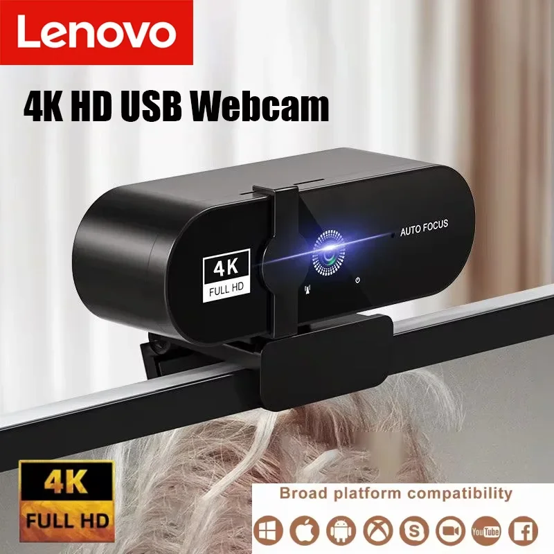 Lenovo 4K HD Webcam 1080P Mini Camera 2K Full HD Webcam Microphone 30fps USB Webcam For Auto Focus PC Laptop Video Camera NEW