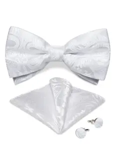 DiBangu Luxury Pre-tied Bowtie for Man Women Wedding Groom White Paisley Adjustable Men's Bow Tie Pocket Square Cufflinks Sets
