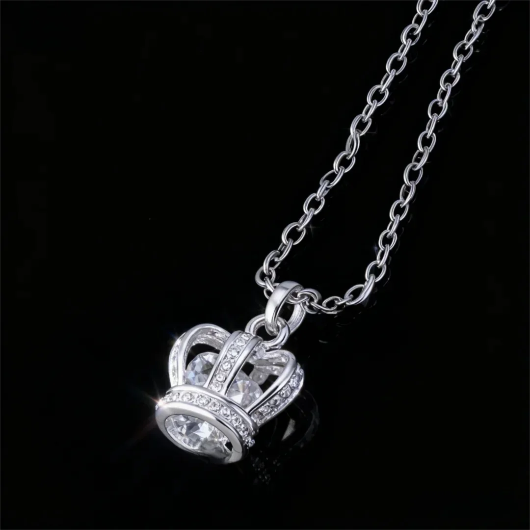 Pretty 925 sterling silver Crown Necklace for women lady men DIY Fashion kpop Street Versatile Jewelry Valentine's Day Gifts