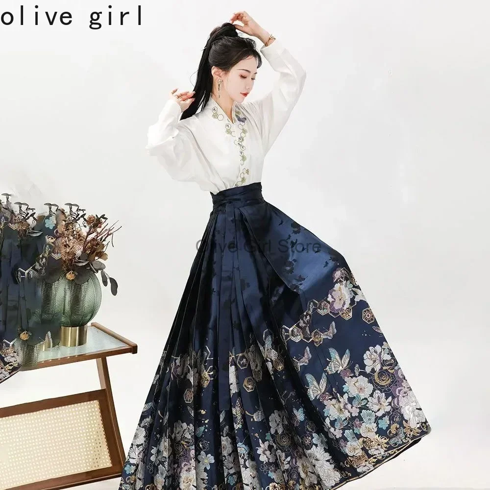 Traditional Chinese Hanfu Shirt Horse Face Skirt Two Piece Set Spring Autumn Suit Hanfu Skirt Mamianqun Dress Women's Clothing