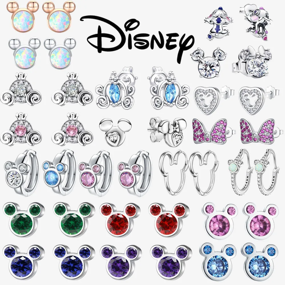 Original 925 Sterling Silver Disney Mickey Minnie Stitch Earrings plata de ley Ear Studs Earrings for Women Jewelry Gifts