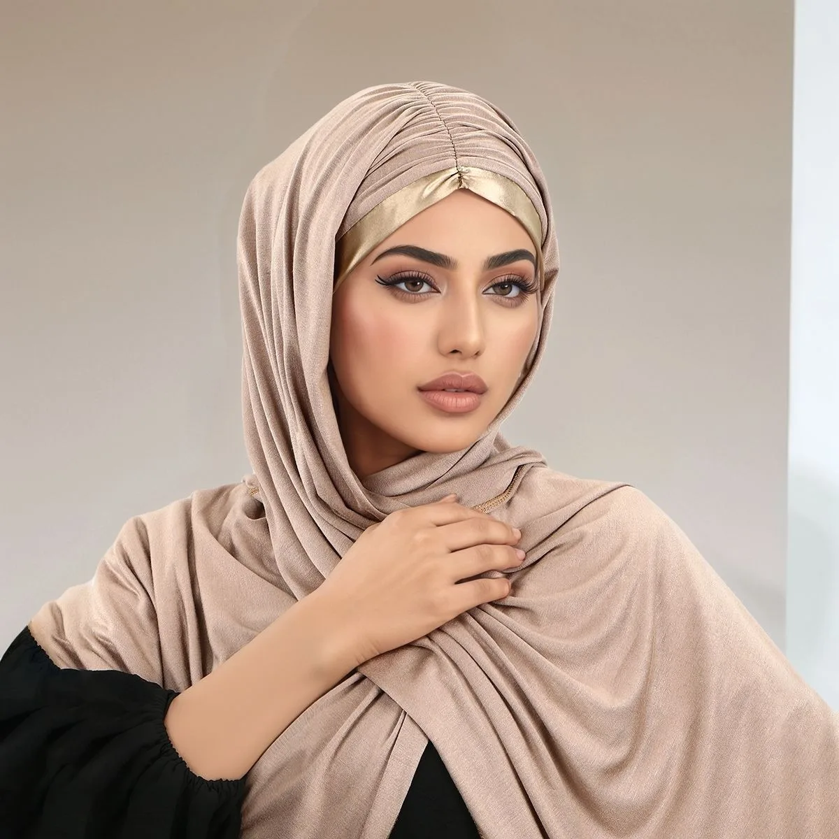 Satin Strap Modal Jersey Instant Hijab Scarf For Women Stretch Shawl Plain Muslim Headband Fashion Long Wraps Islam Turban