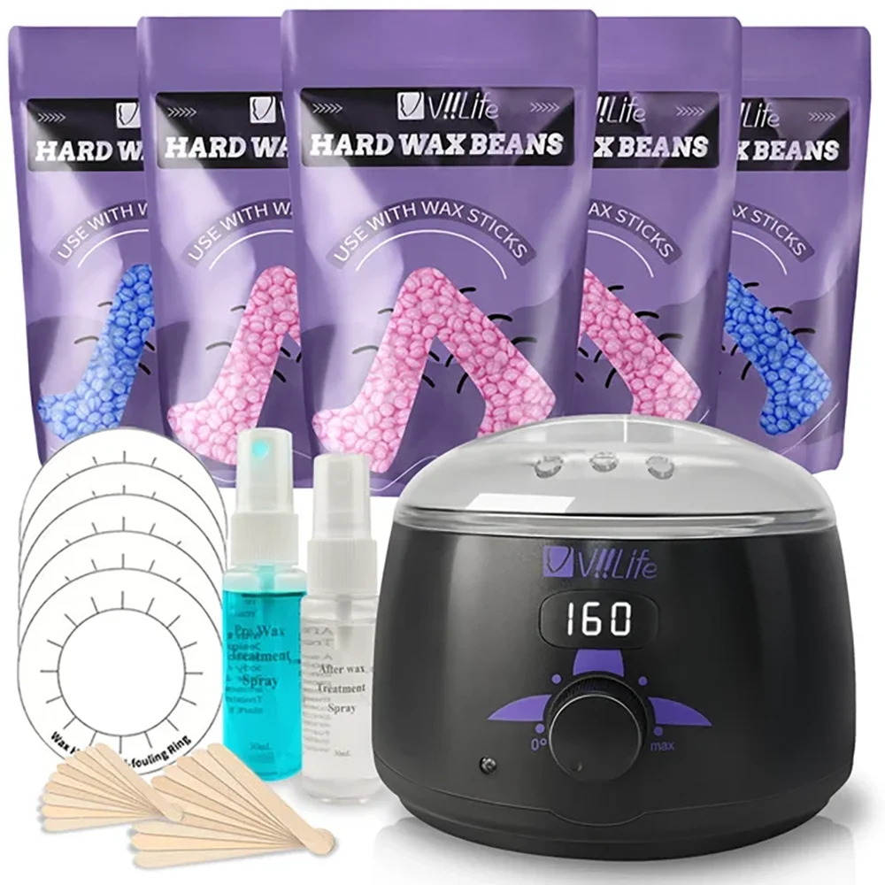 Viilife New Model Leaf Shape Digital Display Wax Heater Full Body Hair Removal Kit Body Care Shaping Set for Smooth Skin
