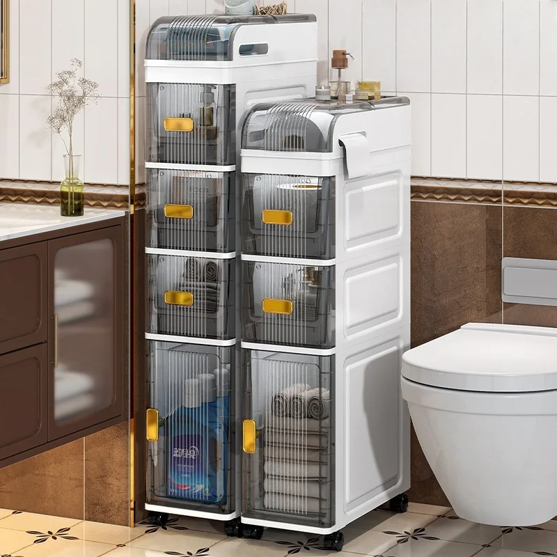 18cm Narrow Storage Cabinet, Multi-Tier Slim Organizer for Bathroom/Living Room, Holds Towel/Tissue/Cosmetic, Space-Saving Shelf