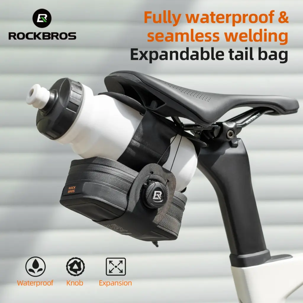 ROCKBROS Bicycle Saddle Bag Fully Waterproof Seamless Expandable Tail Bag Multifunctional Lightweight Portable Storage Bag