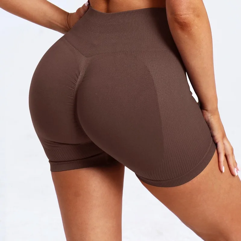Women Seamless Ribbed Yoga Shorts High Waist Knited Shorts Workout Running Sexy Hip Liftting Leggings High Elastic Shorts Summer
