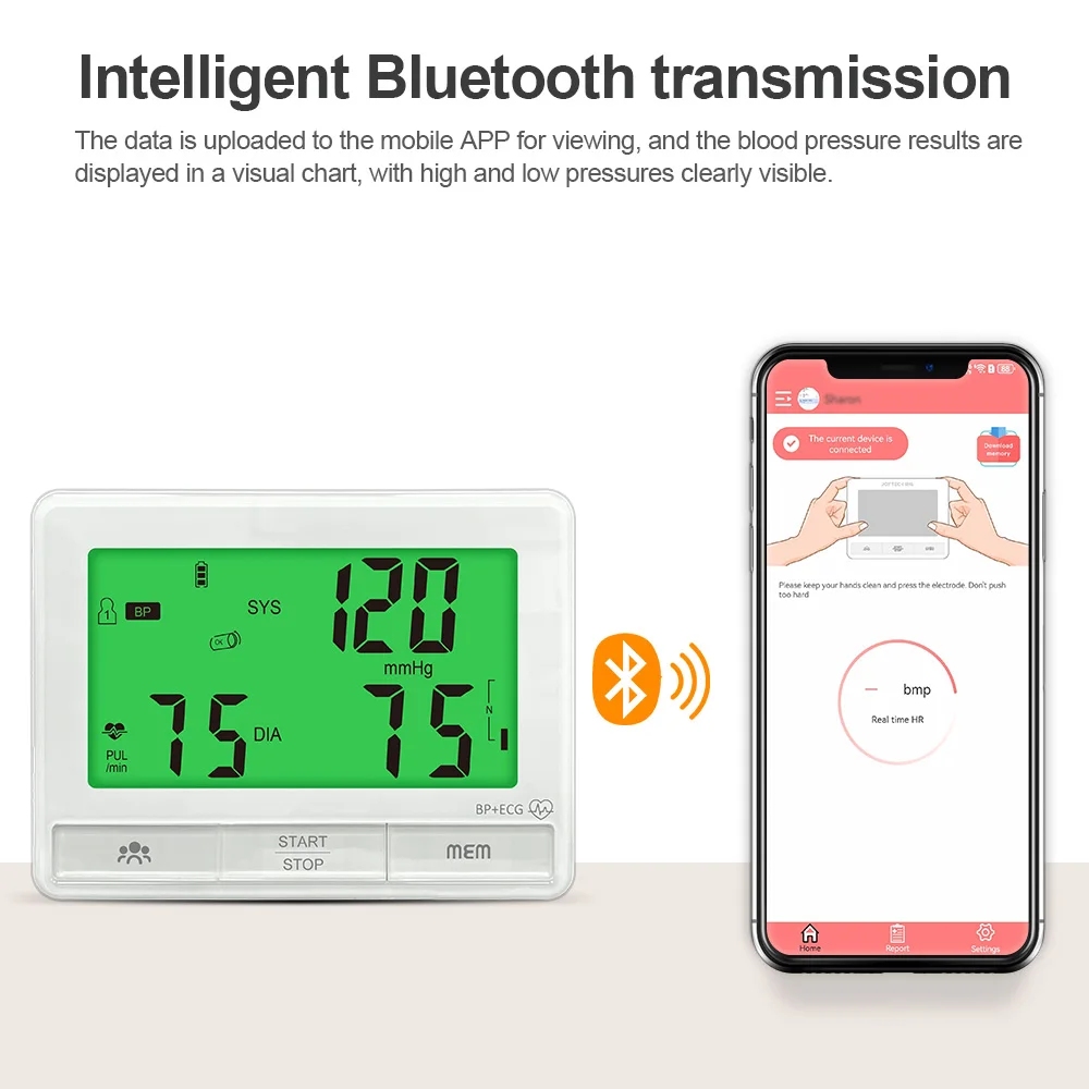 New upgrade 2-in-1 Blood Pressure Monitor, ECG for Home Use & Upper Arm Blood Pressure Cuff APP tracking record retention
