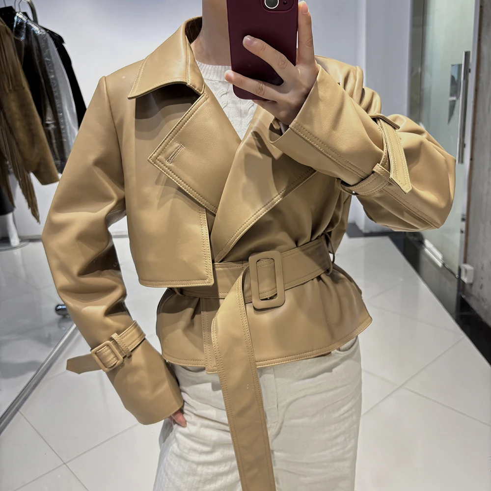 YOLOAgain Vintage Real Leather Jacket Women Genuine Sheepskin Leather Jacket Female