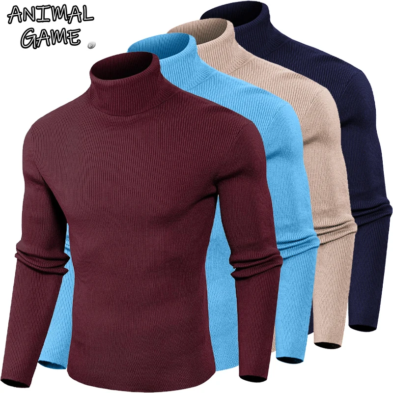 Animal Game Luxury Men's Cold Blouse Casual Sweaters Woolen Turtleneck Pullover Basic Stripes Tshirts Warm Sweatshirt Knit Men