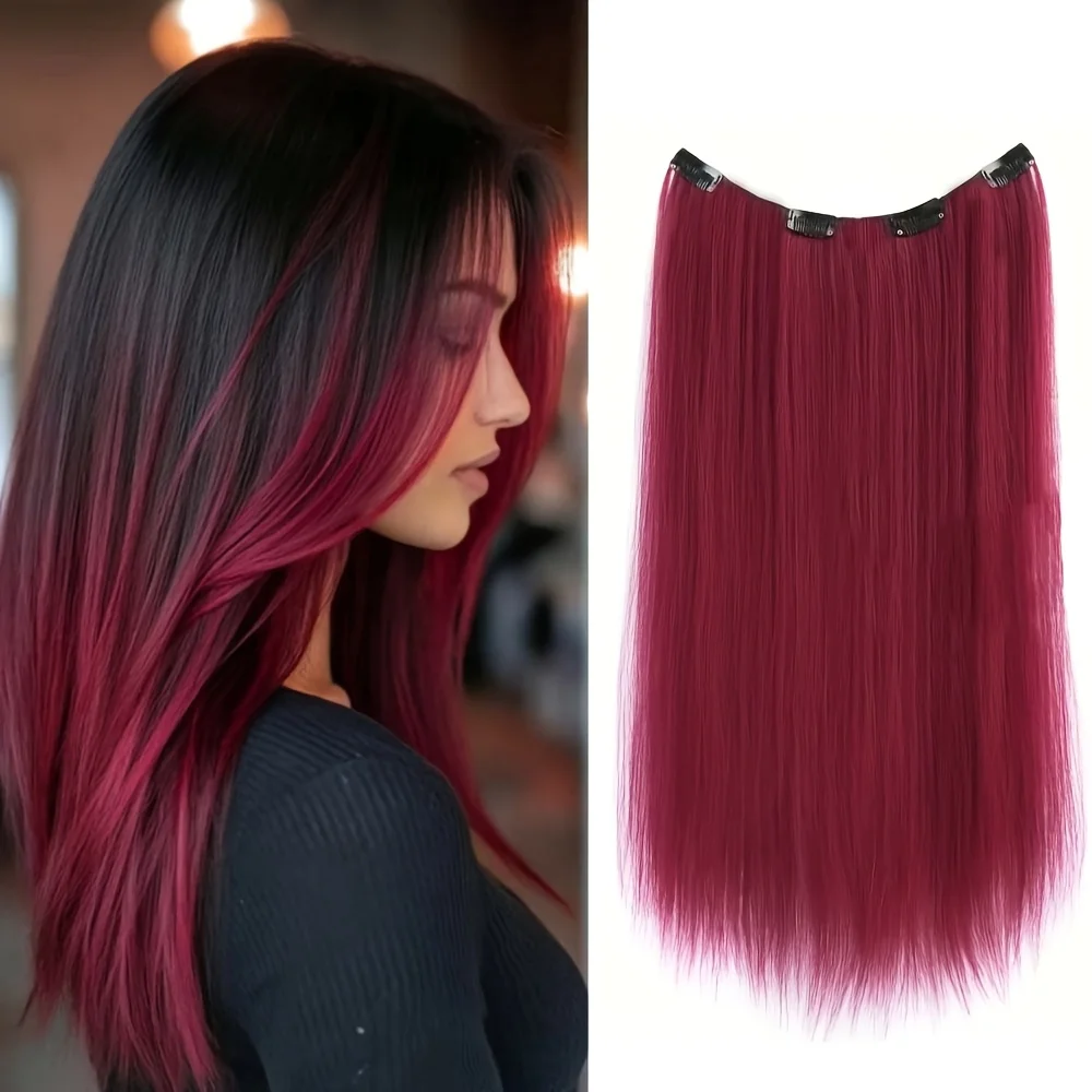22inch Long Straight colorful Synthetic Hair Extensions - Invisible Clip-In, High Temperature Resistant, Easy to Wear for Women