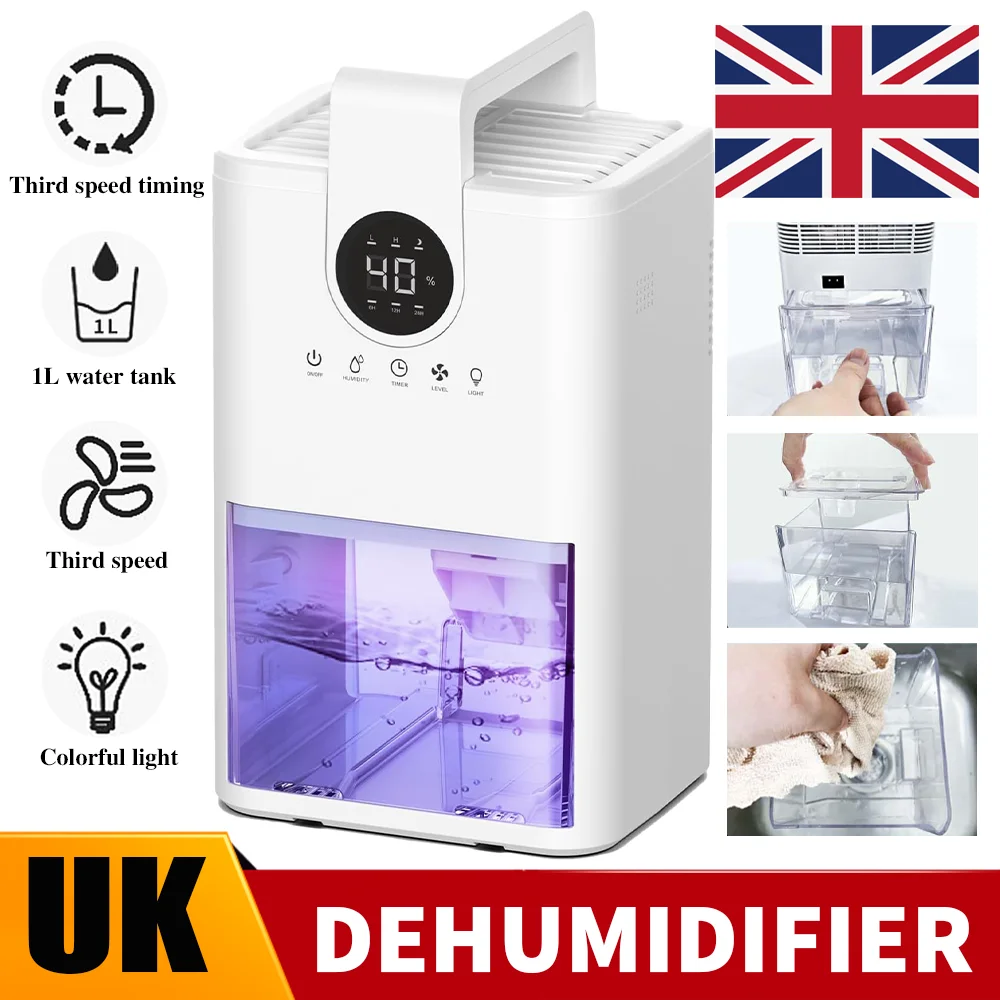 1000ML Electric Dehumidifier for Home Condensation Moisture with Timer Silent Bedroom Office Kitchen Deodorizer Dryer