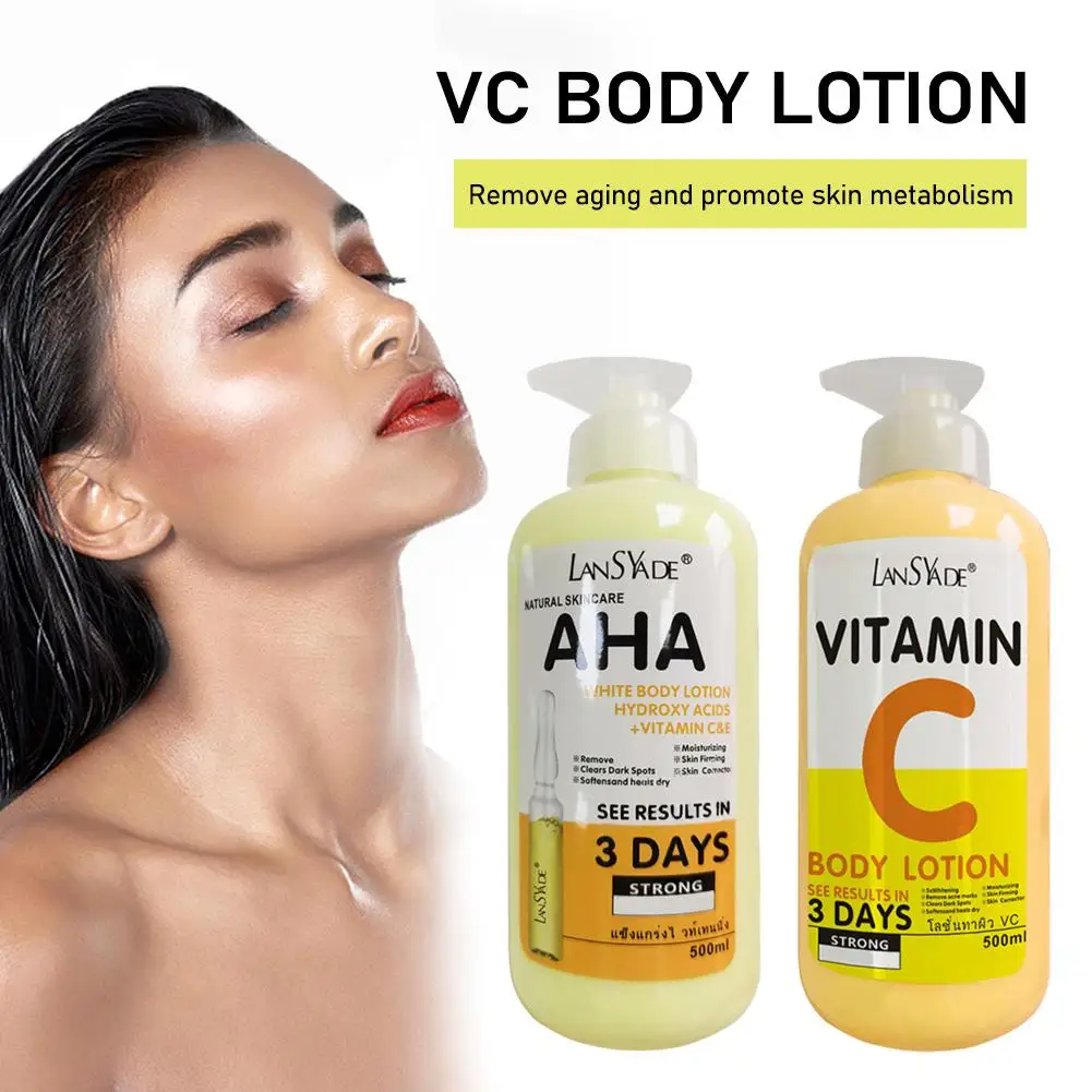 500ml Vitamin C Body Cream Whitening Hydroxy Acids VE Remove Acne Marks Deep Moisturizing Lightening Body Lotion Skin Care