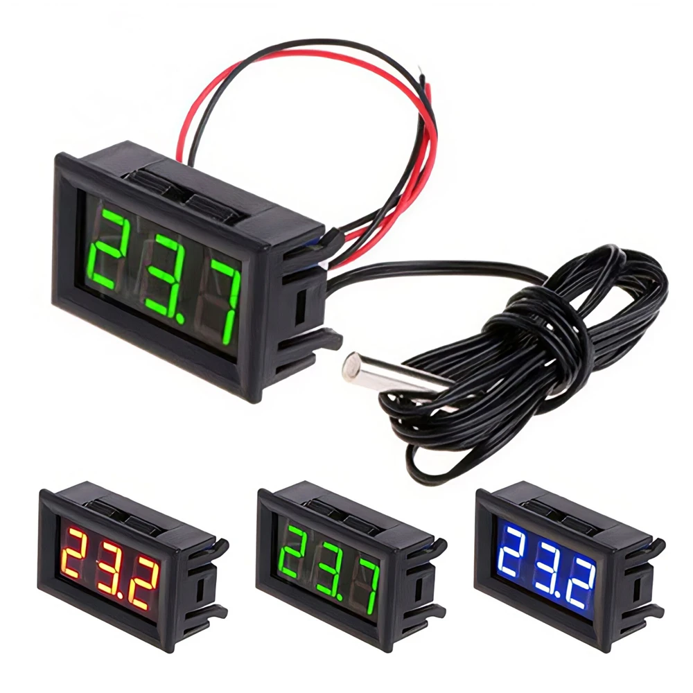 DC 5-12V LED Digital Thermometer Car Temperature Monitoring Panel Meter Monitor Temp Sensor Meter with Temperature Probe