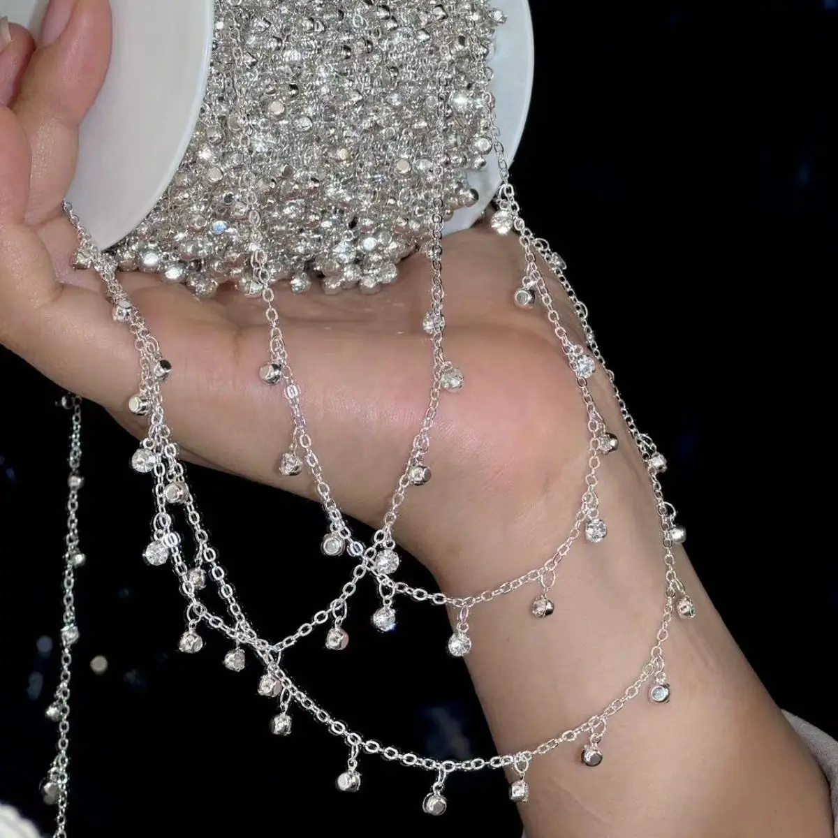 New Pink Purple Blue Red White Rhinestone Chain Copper Clad Iron Chain Plating for Women Necklace DIY Jewelry Making Accessories