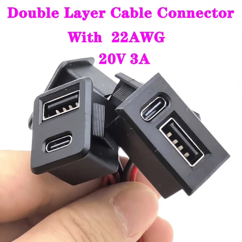 SM 2.54mm Double Layer Usb Female Base Type-C Socket and Female Usb Lamp Charging Socket Power Socket With Cable Connector