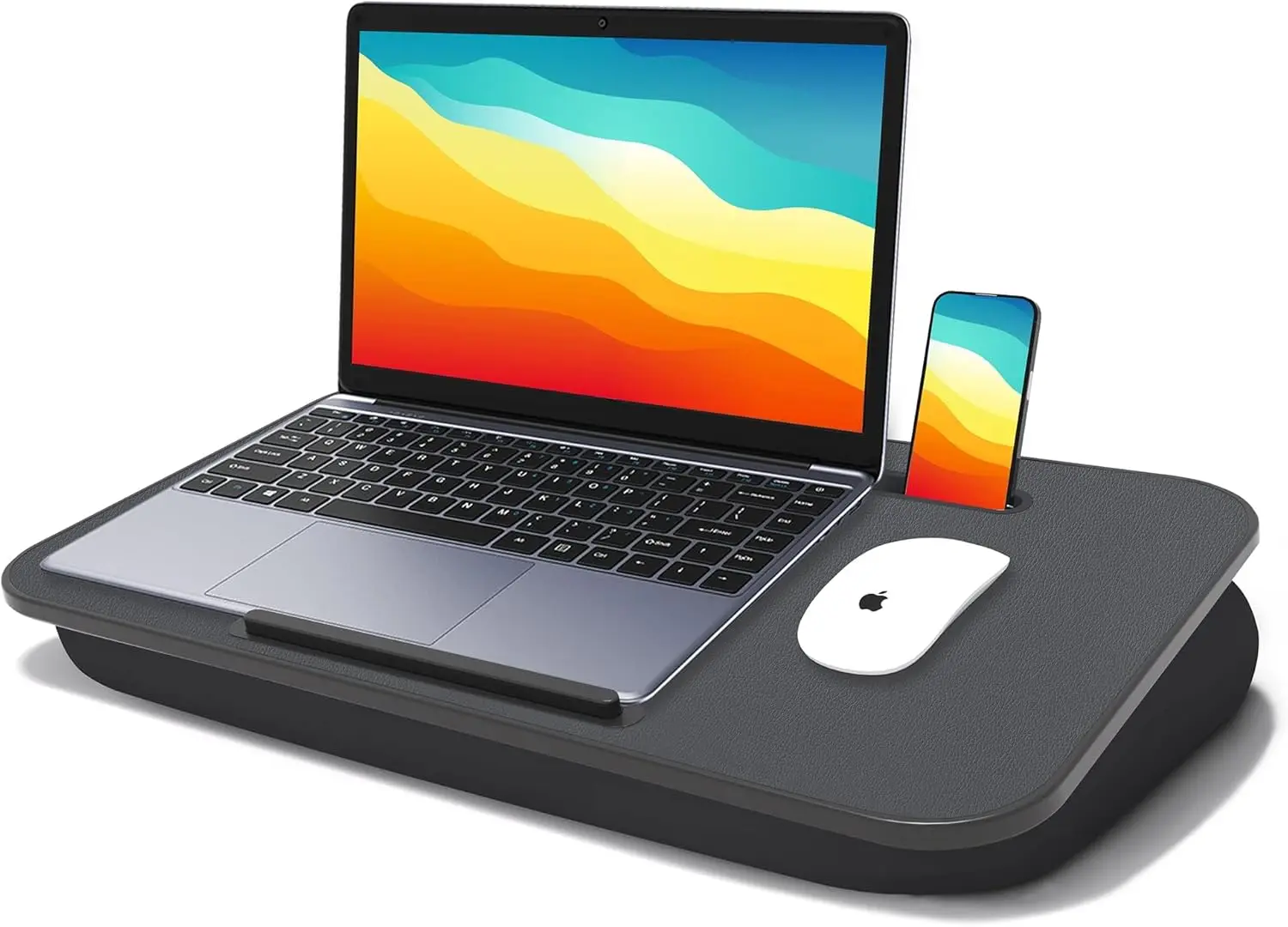 Portable Lap Desk with Cushion, Fits 17-Inch Laptop, Includes Phone Holder and Adjustable Stand for Home Office Use