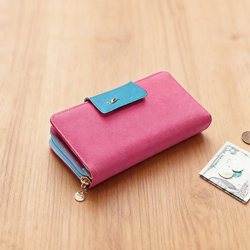 Women's Multifunctional Handbag Portable Outdoor Travel Clutch Wallet Ladies Fashion Leather Bags Long Zipper Button Card Purse