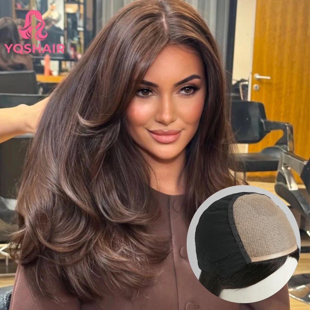 Silk Base Full Lace Wig Real Human Hair Straight Layered Silk Top Soft Light Breathable #2 Chocolate Brown wear to go for Women