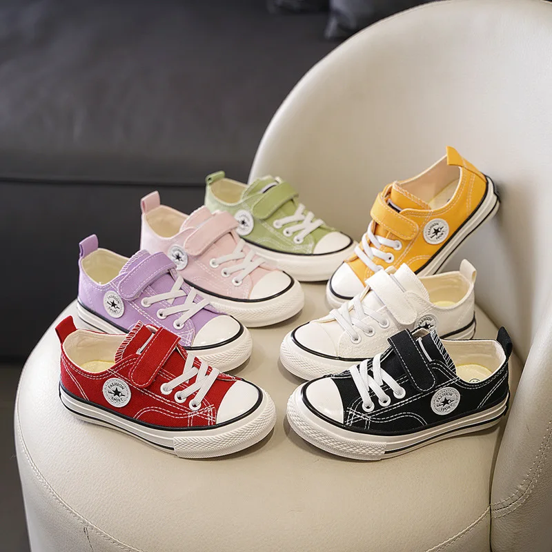 Boys Girls Fashion Board Shoes Kids Student Hook and Loop Slip on Casual Canvas Shoes Children Soft Sole Non Slip Comfort Shoes
