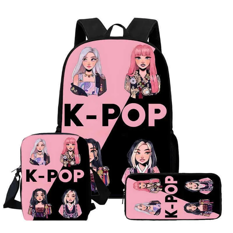 Cartoon K-Po-P De-Mon H-Unt-Ers Child School Backpack with Shoulder Bag Pencil Bag for Kindergarten,Lightweight Child Bags