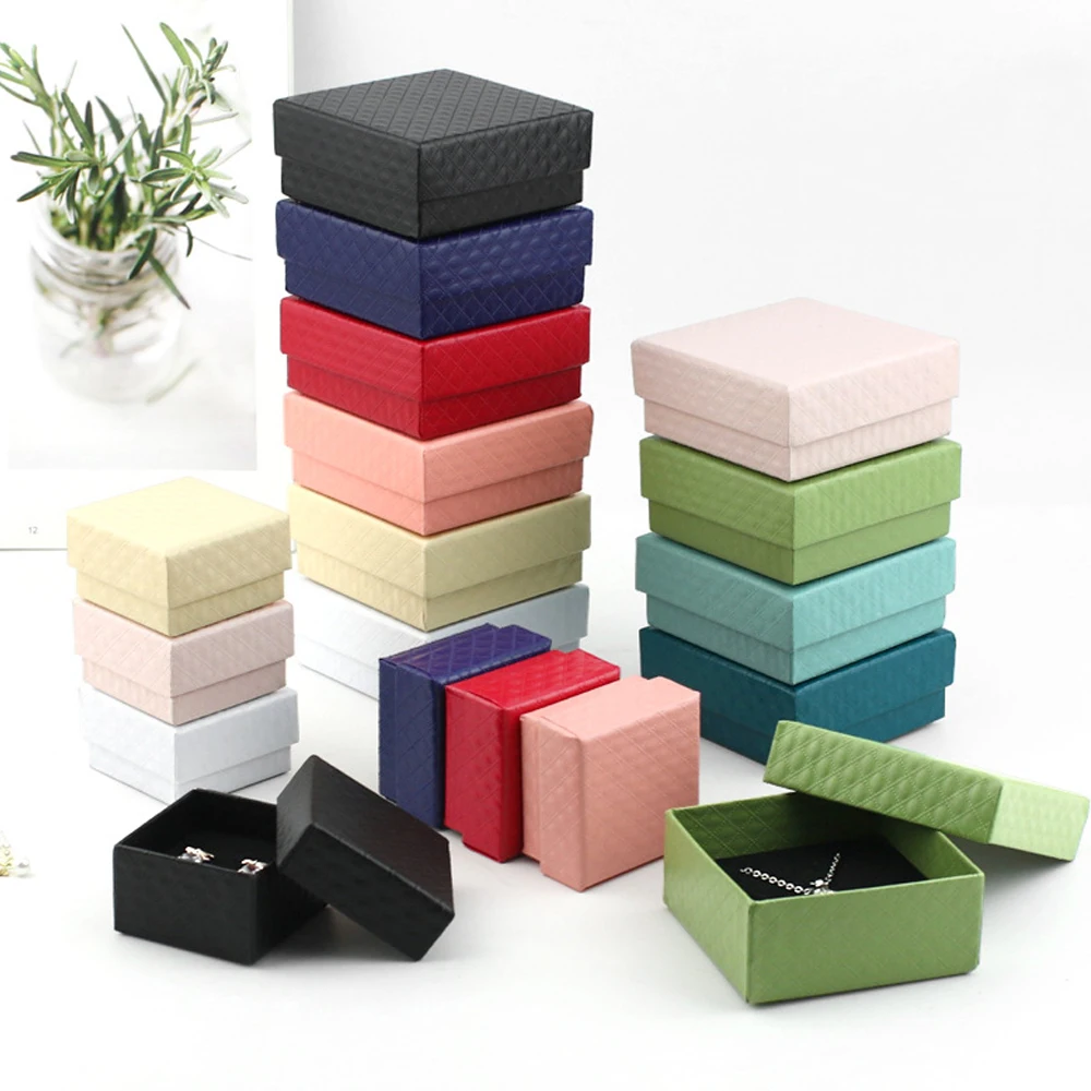5Pcs 5x5x3cm Jewelry Gift Box Ring Earring Organizer Display Stud Packaging Travel Accessories Black Sponge Case Wedding Favors