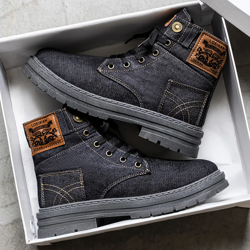 Men's high top denim boots, casual sports shoes, trendy and fashionable men's boots
