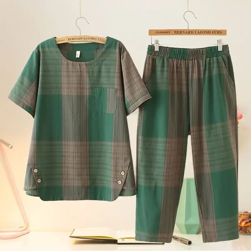 Plus Size Short Sleeve Set Casual Sporty Belly Covering Fashion Loose Slimming Mommy Wear Anti-Aging Comfortable Women's Outfit