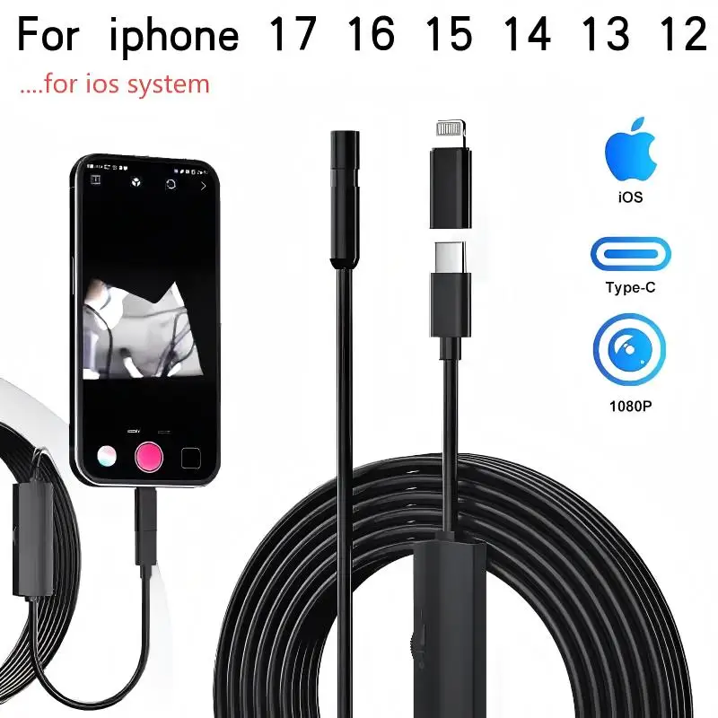 iOS Endoscope Camera for iOS System HD 960P Inspection Sewer Borescope Camera for 5/6/7/8/9/10/11/12/13/14/15/16/17...