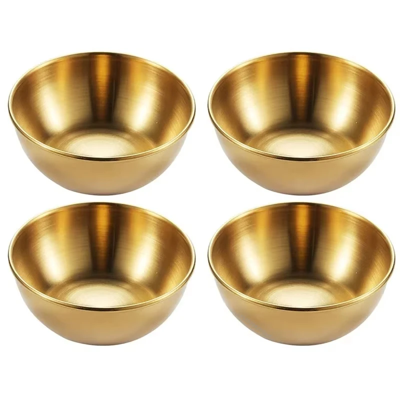 4pcs 2pcs Stainless Steel Golden Sauce Dishes Appetizer Seasoning Serving Dishes Sets Tray Spice Plates Kitchen Tableware