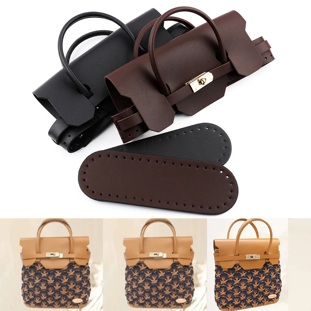 1Set DIY Crochet Bag Kit Luxury Handbag Shoulder Strap Handmade Leather Coffee Black Bag Bottoms Accessories for Tote Bag