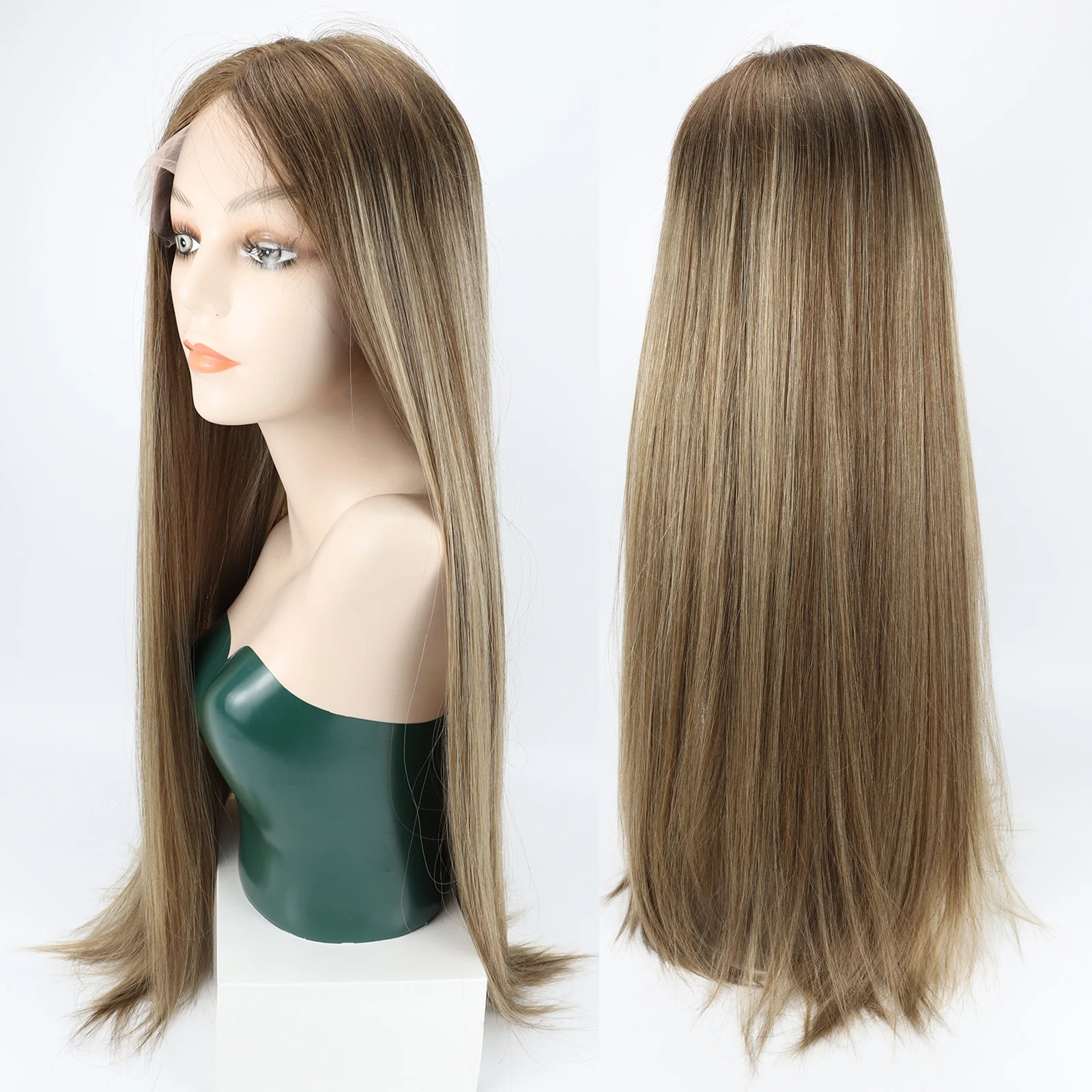 Lace Top Wig Real Virgin European Hair Jewish Wig Highlight Silky Long Straight Kosher with Clips in Breathable Sheitels