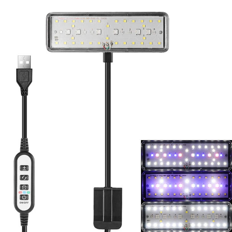 USB Aquarium LED Light Fish Tank Adjustable Brightness Dimmable Timed 360° rotatable Light Full Spectrum Aquatic Plant Grow Lamp